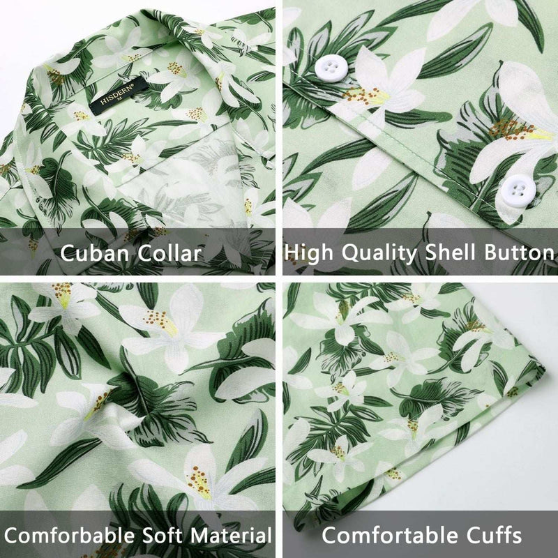 Light Green Floral Button Up Hawaiian Shirt For Summer Vacation