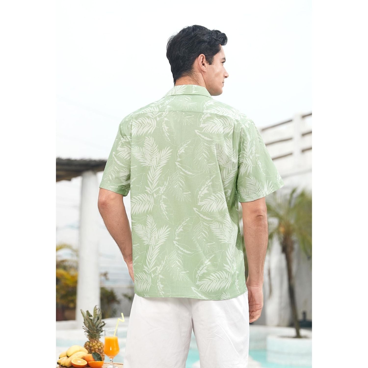 Hisdern Mint Green Floral Button Up Hawaiian Shirt For Summer Vacation