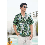 Green Black Floral Button Up Hawaiian Shirt For Summer Vacation