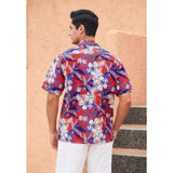 Red Floral Button Up Hawaiian Shirt For Summer Vacation