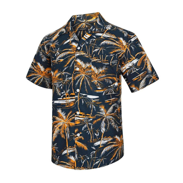 Blue Orange Palm Tree Button Up Hawaiian Shirt For Summer Vacation