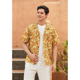 Yellow Floral Button Up Hawaiian Shirt For Summer Vacation