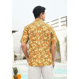 Yellow Floral Button Up Hawaiian Shirt For Summer Vacation