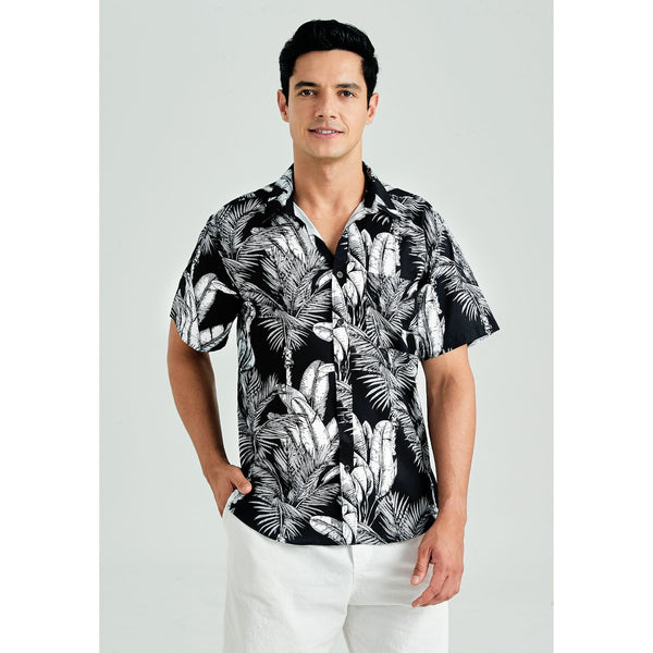 Summer Hawaiian Shirts with Pocket - 02-WHITE/BLACK