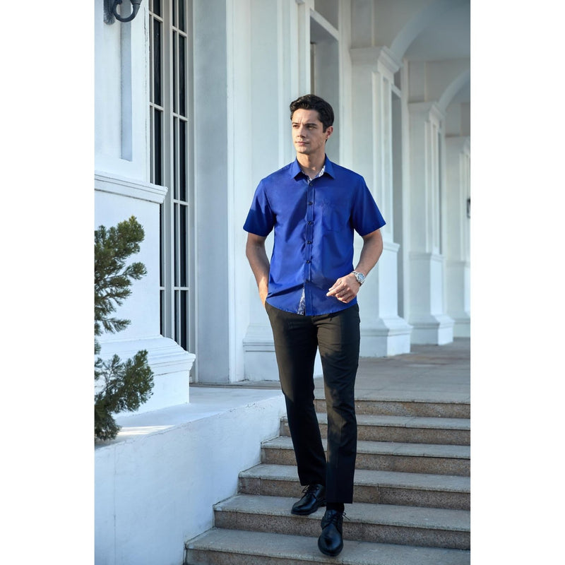 Men's Short Sleeve Shirt with Pocket - B1-ROYAL BLUE