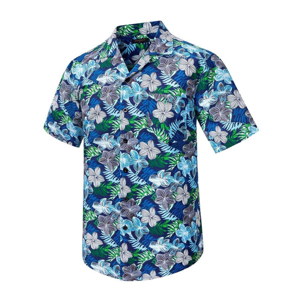 Blue White Floral Button Up Hawaiian Shirt For Summer Vacation