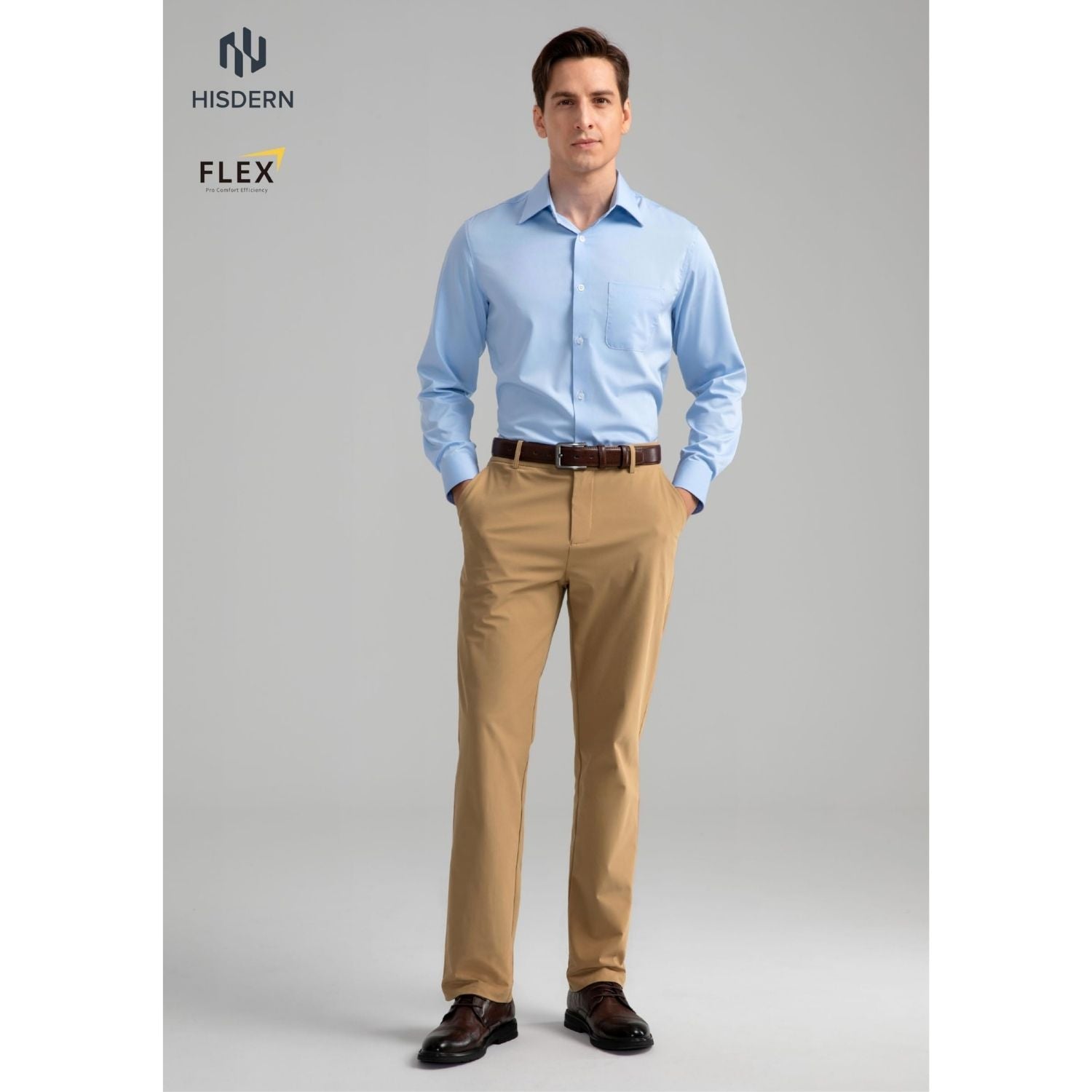 Hisdern Flex 501 Men's Golf Pants Dark Khaki Classic Fit Stretch for Golf Business
