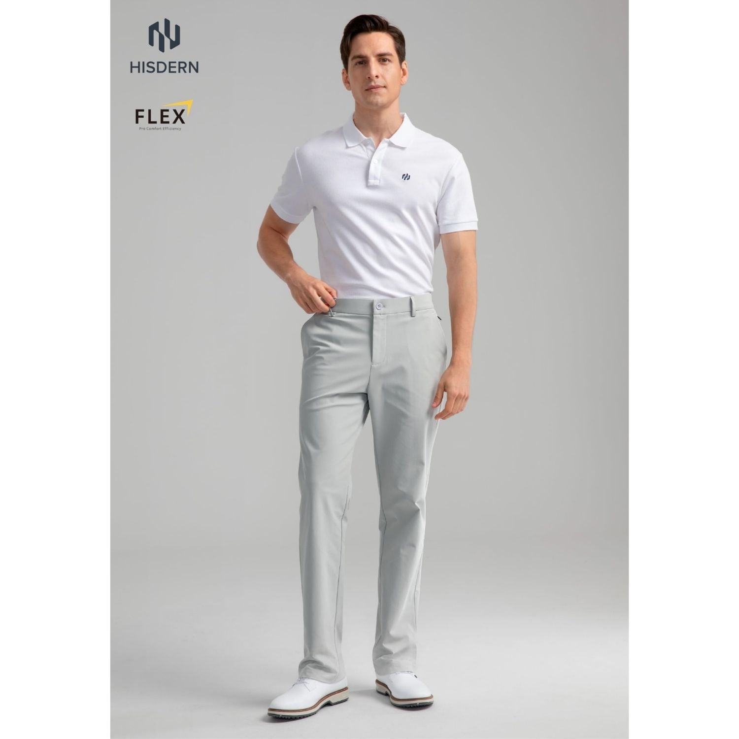 Hisdern Flex 501 Men's Golf Pants Silver Gray Classic Fit Stretch for Golf Business