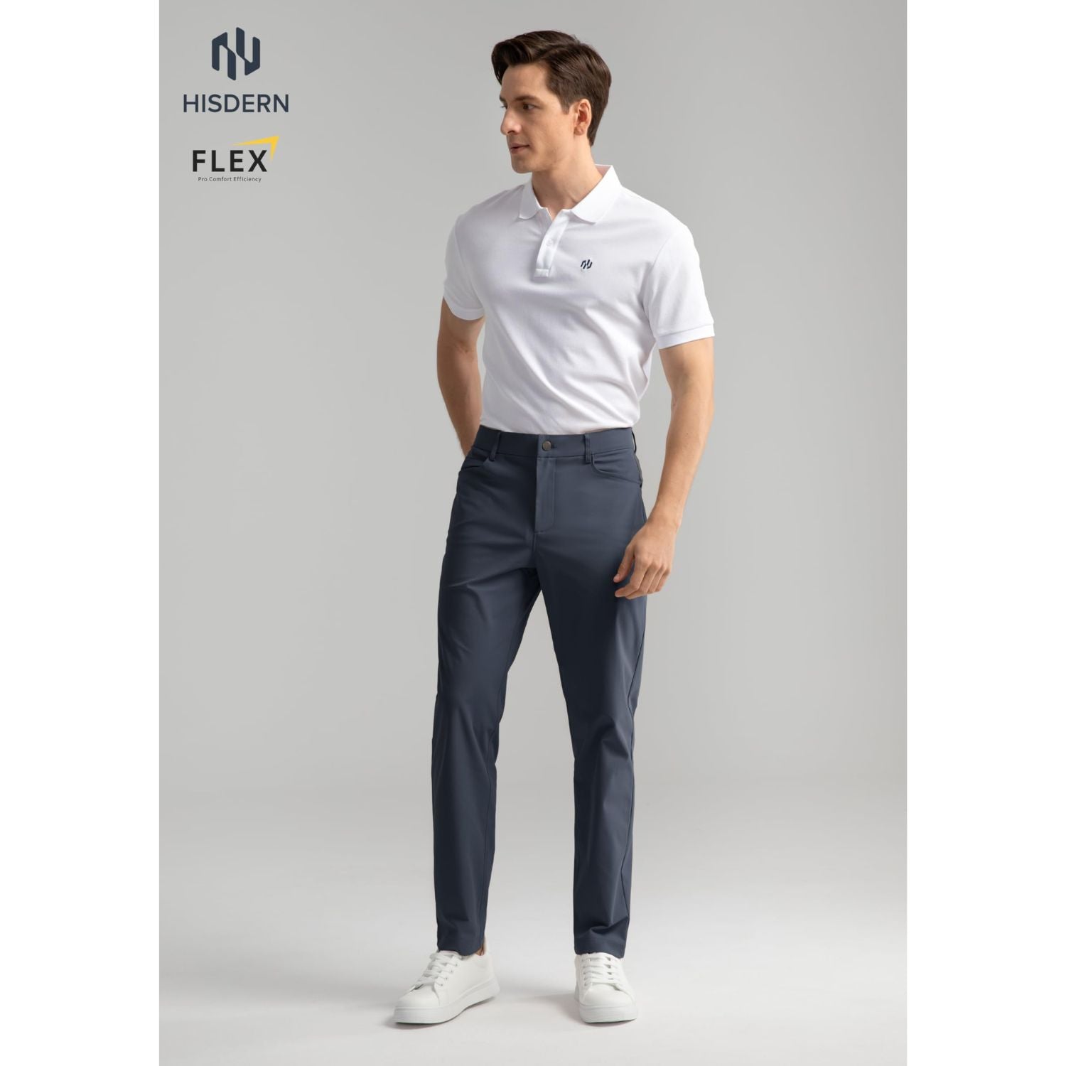 Hisdern Flex 503 Men's Golf Pants Slim Fit Dusty Blue Stretch for Business Casual