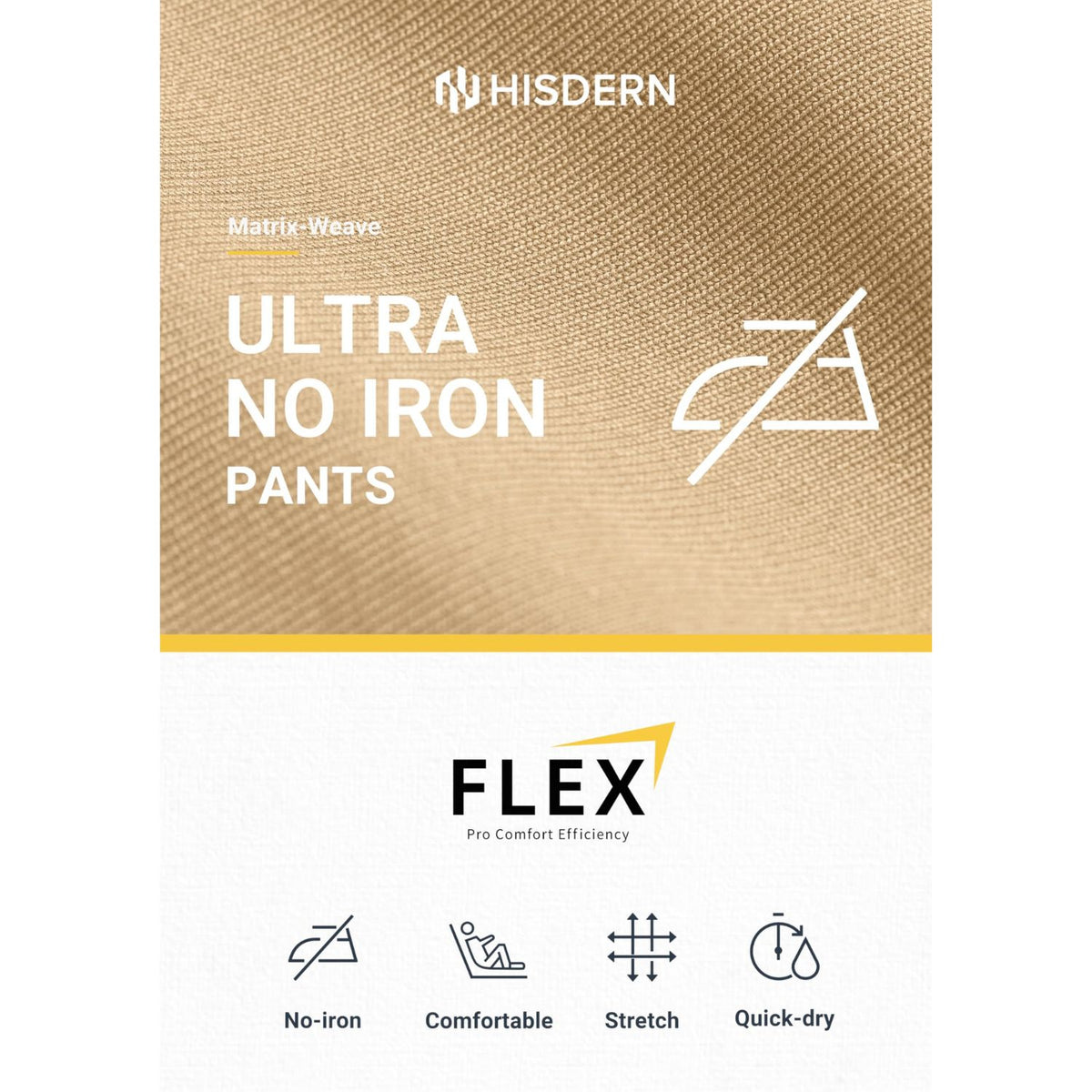Hisdern Flex 503 Men's Golf Pants Slim Fit Khaki Stretch for Business Casual