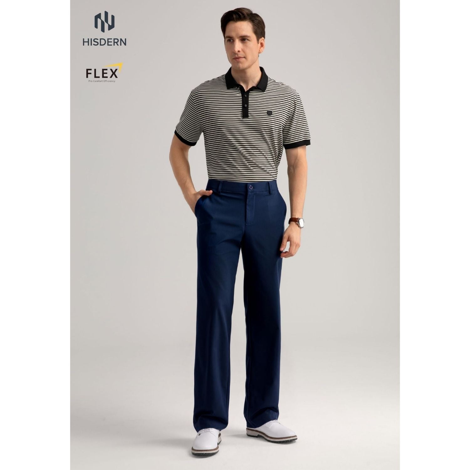 Hisdern Flex 505 Men's Wide-Leg Business Casual Navy Blue Pants Seamless Comfort