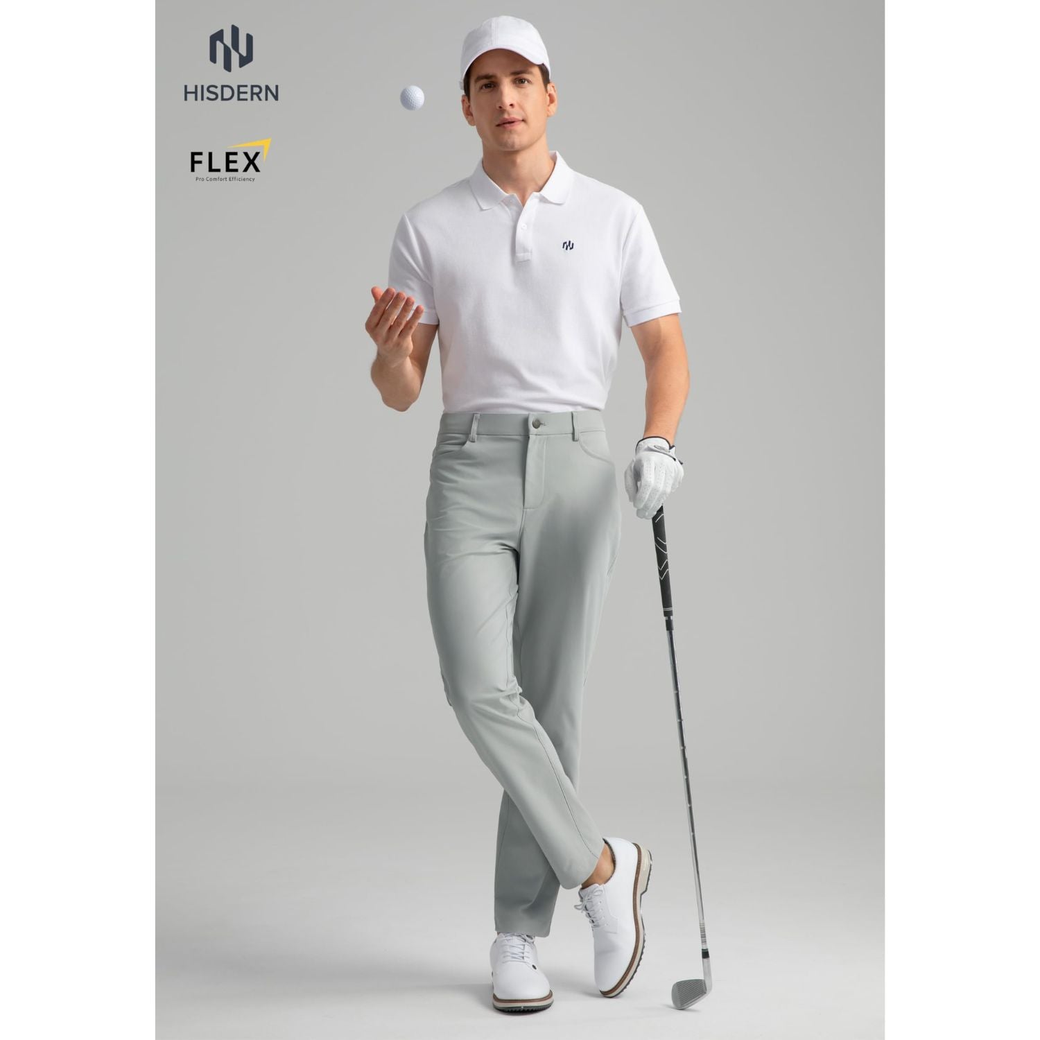 Hisdern Flex 503 Men's Golf Pants Slim Fit Sliver Gray Stretch for Business Casual