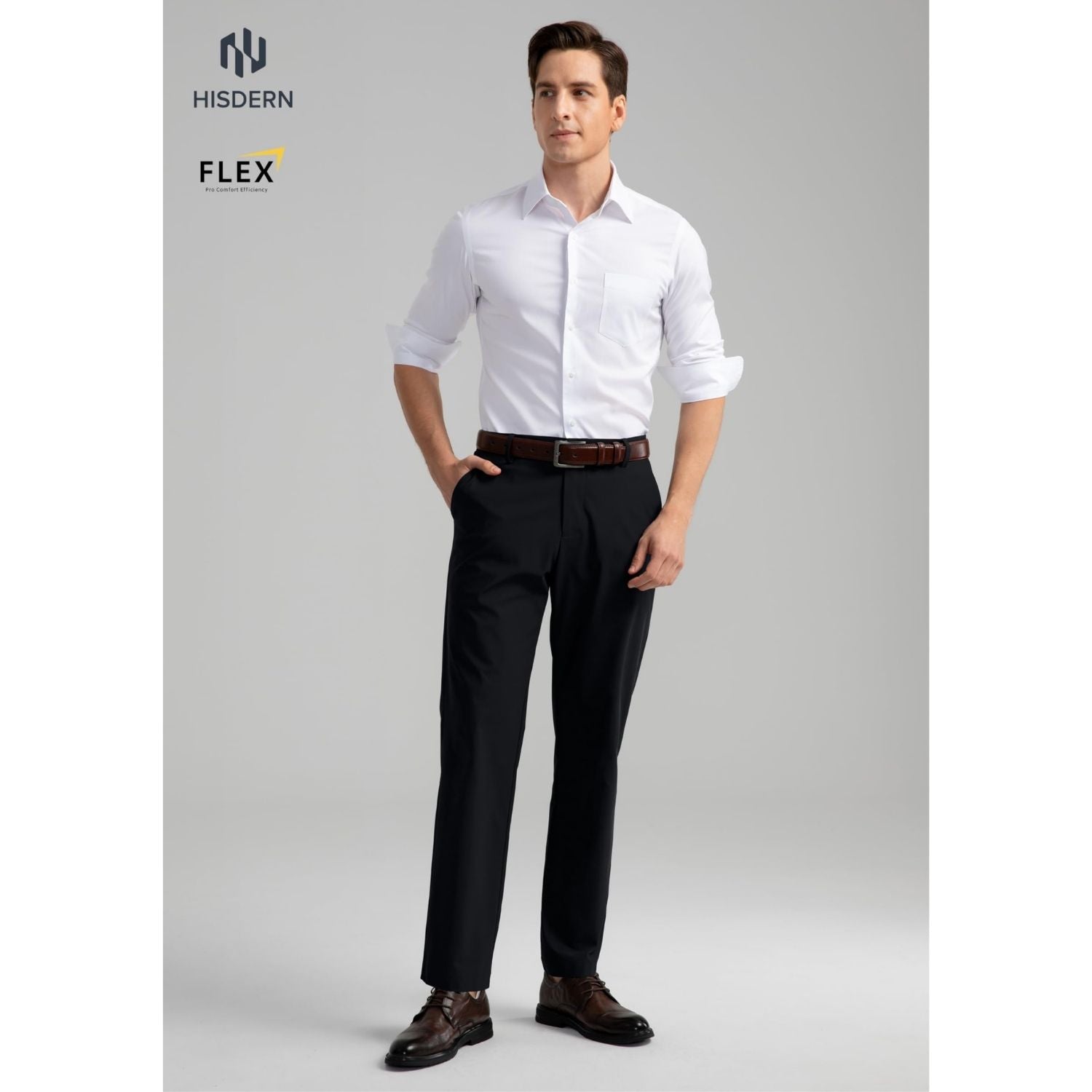 Hisdern Flex 301 Men's Stretch Dress Pants Black Classic Fit Casual Pants for All-Day Comfort