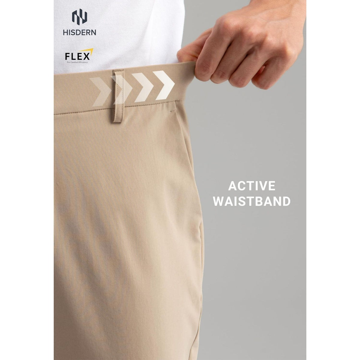 Hisdern Flex 301 Men's Stretch Dress Pants Khaki Classic Fit Casual Pants for All-Day Comfort