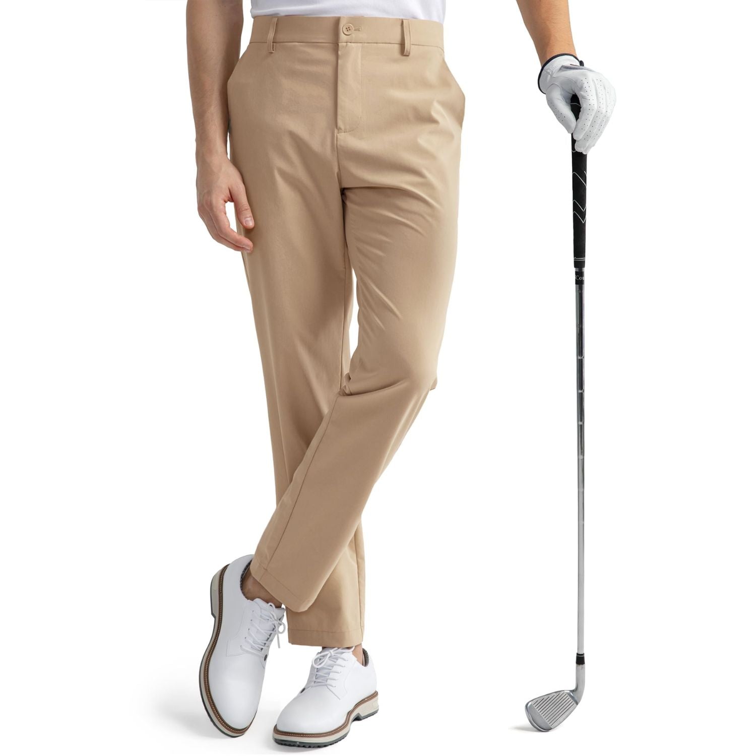 Hisdern Flex 301 Men's Stretch Dress Pants Khaki Classic Fit Casual Pants for All-Day Comfort