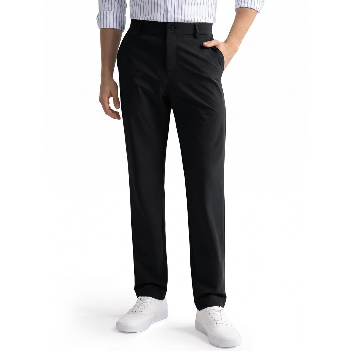 Hisdern Flex 301 Men's Stretch Dress Pants Black Classic Fit Casual Pants for All-Day Comfort