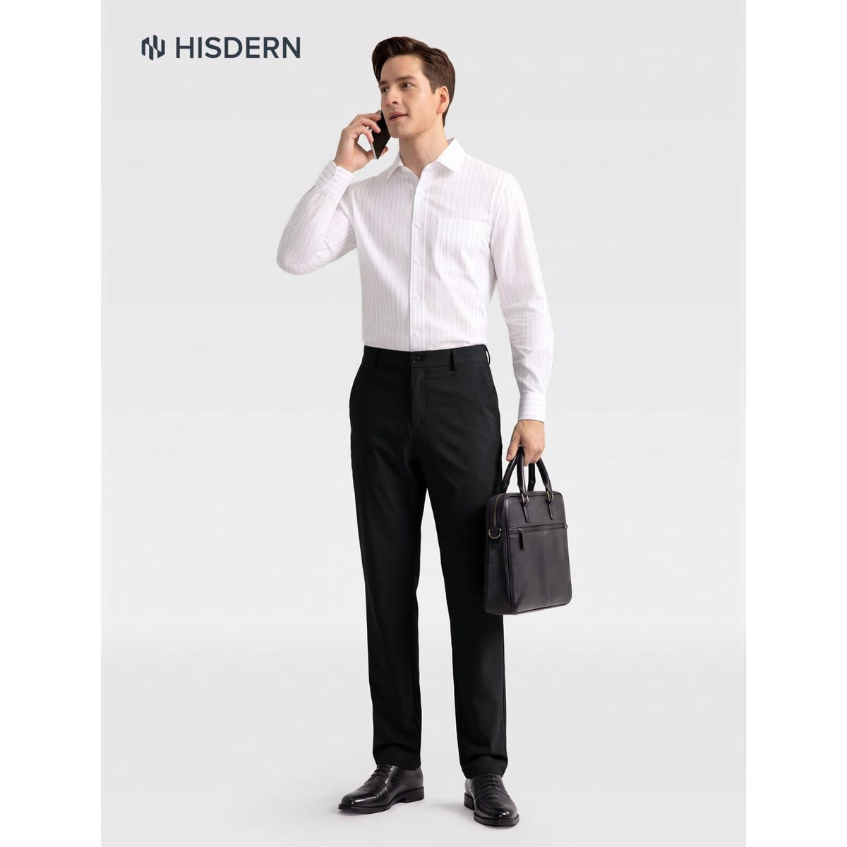 Hisdern Flex 301 Men's Stretch Dress Pants Black Classic Fit Casual Pants for All-Day Comfort