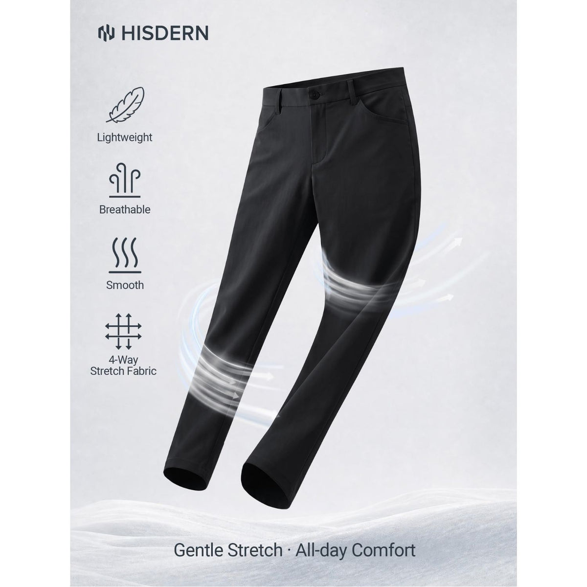 Hisdern Flex 301 Men's Stretch Dress Pants Black Classic Fit Casual Pants for All-Day Comfort