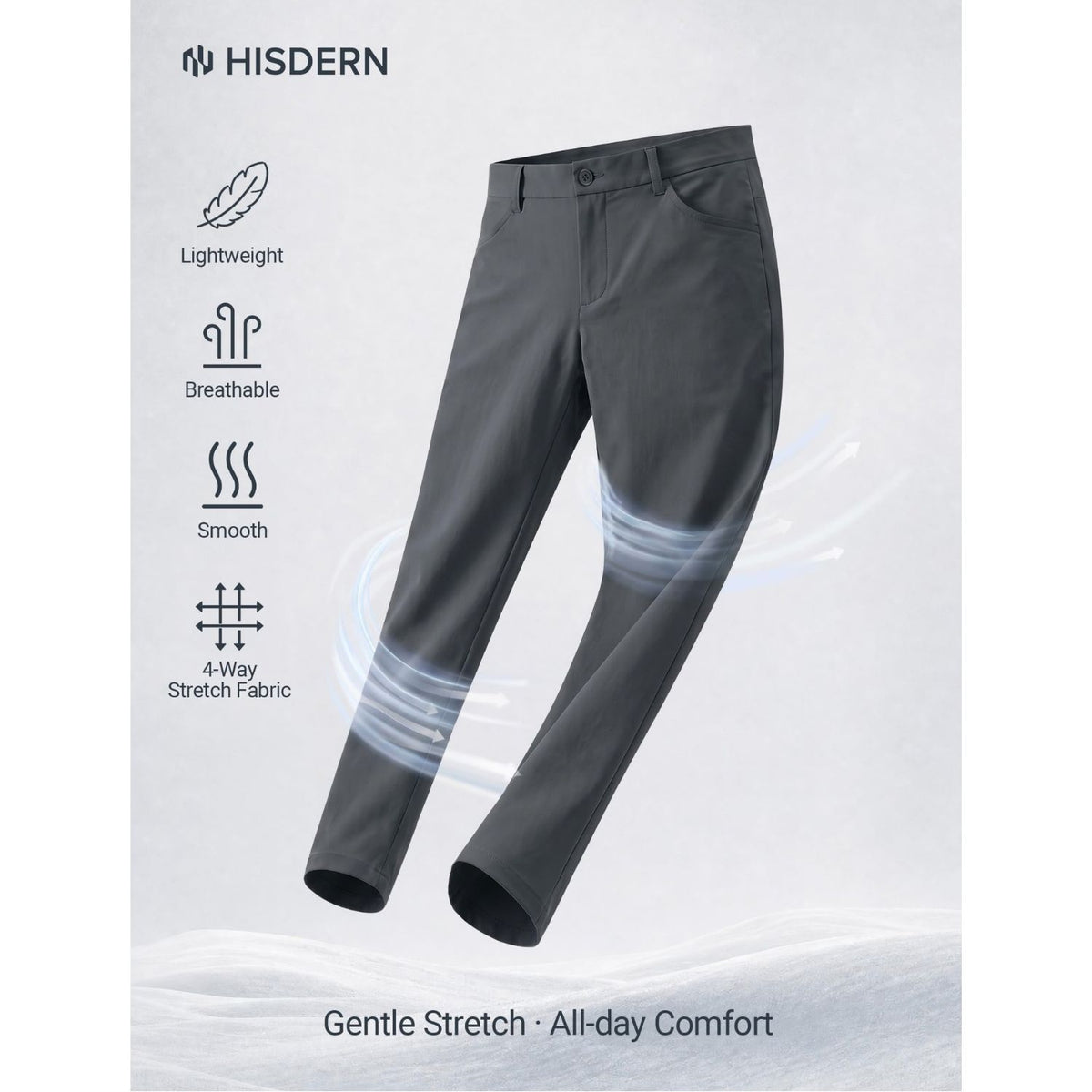 Hisdern Flex 301 Men's Stretch Dress Pants Iron Gray Classic Fit Casual Pants for All-Day Comfort