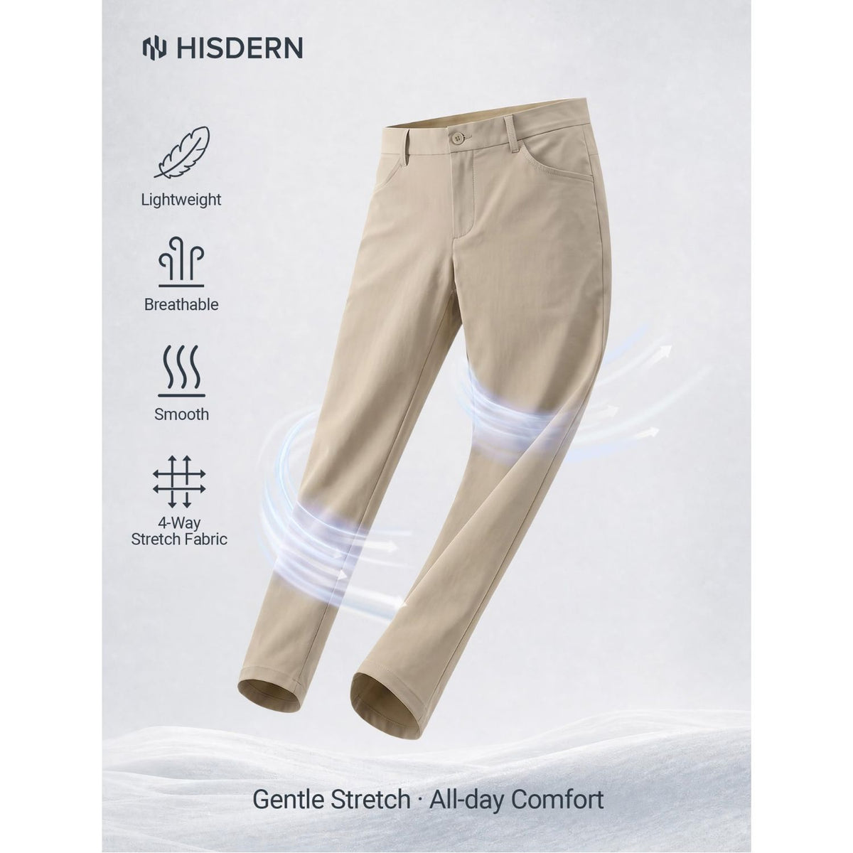 Hisdern Flex 301 Men's Stretch Dress Pants Khaki Classic Fit Casual Pants for All-Day Comfort