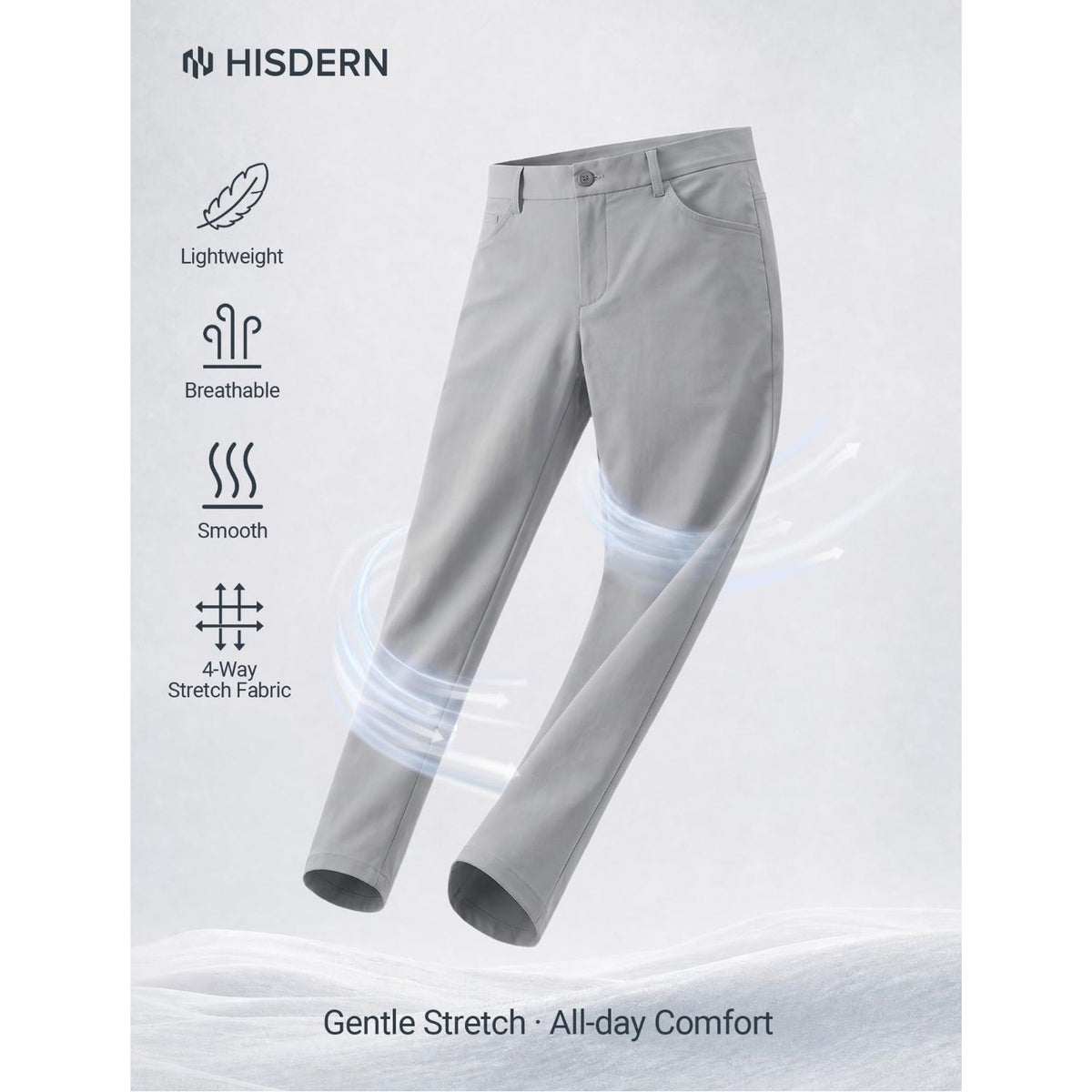 Hisdern Flex 301 Men's Stretch Dress Pants Light Gray Classic Fit Casual Pants for All-Day Comfort