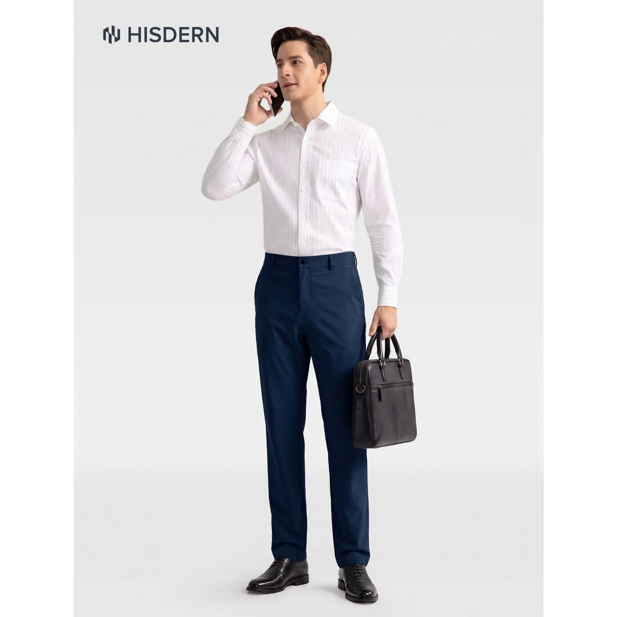 Hisdern Flex 301 Men's Stretch Dress Pants Navy Blue Classic Fit Casual Pants for All-Day Comfort