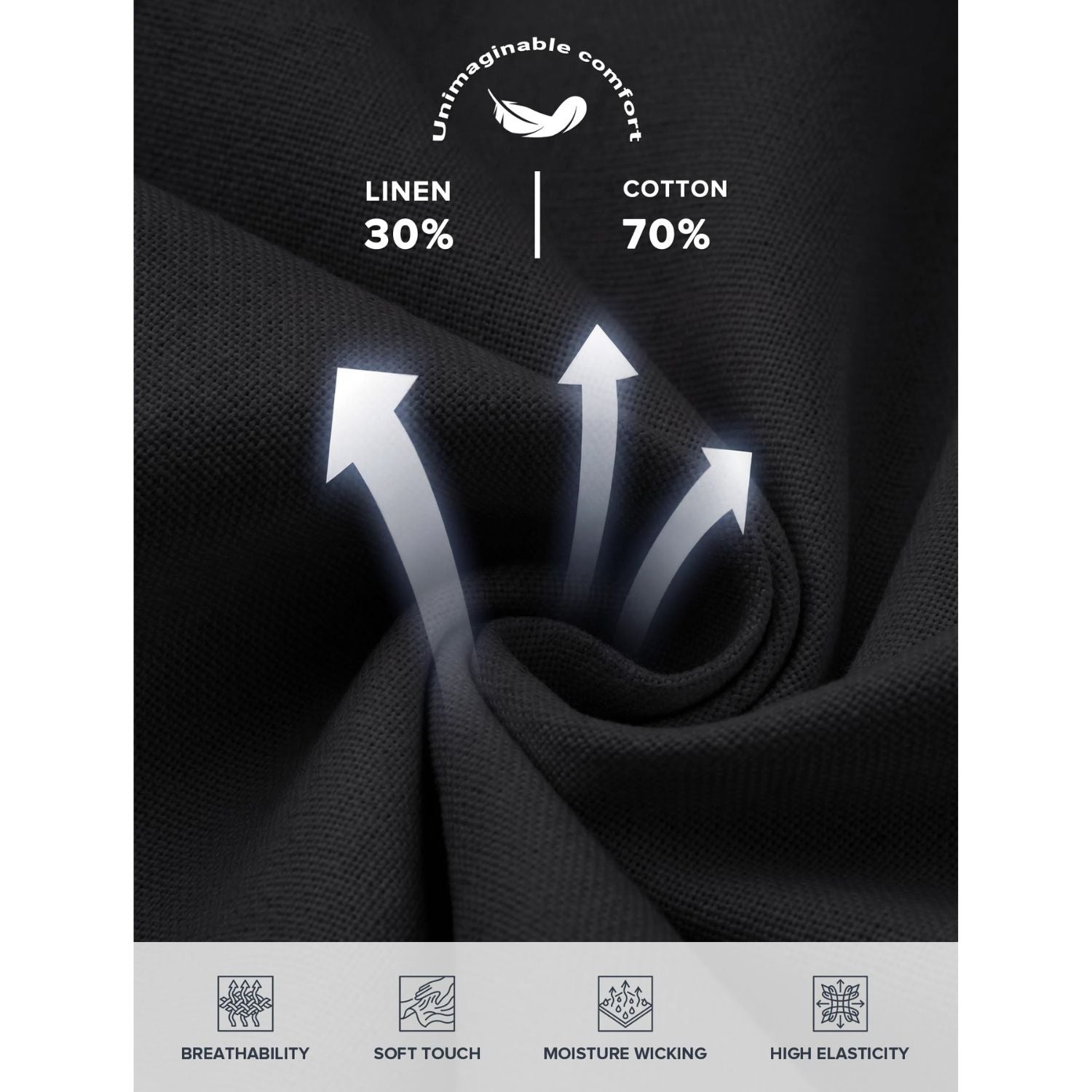 Hisdern Men's Breathable Black Linen Trousers Lightweight Summer Casual Pants