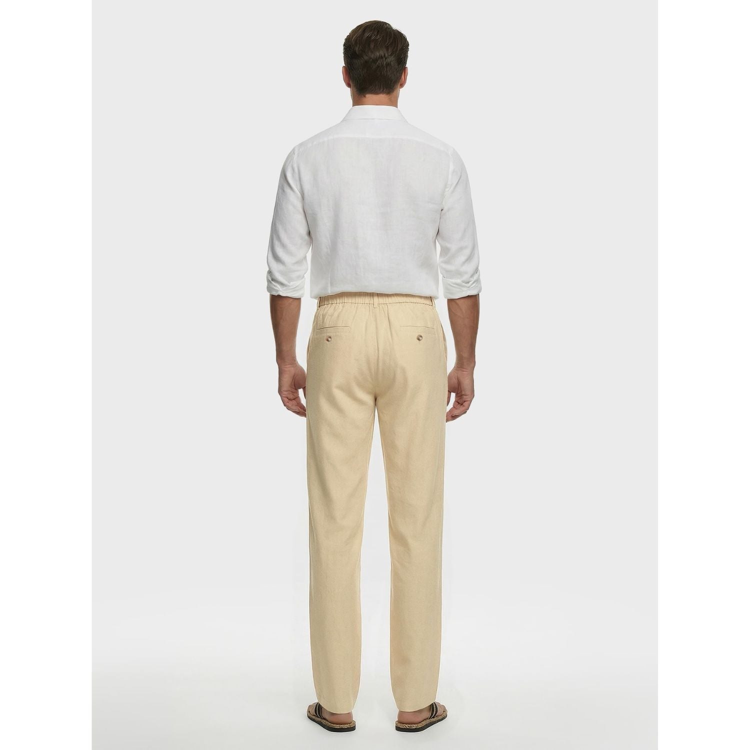 Hisdern Men's Breathable Khaki Linen Trousers Lightweight Summer Casual Pants