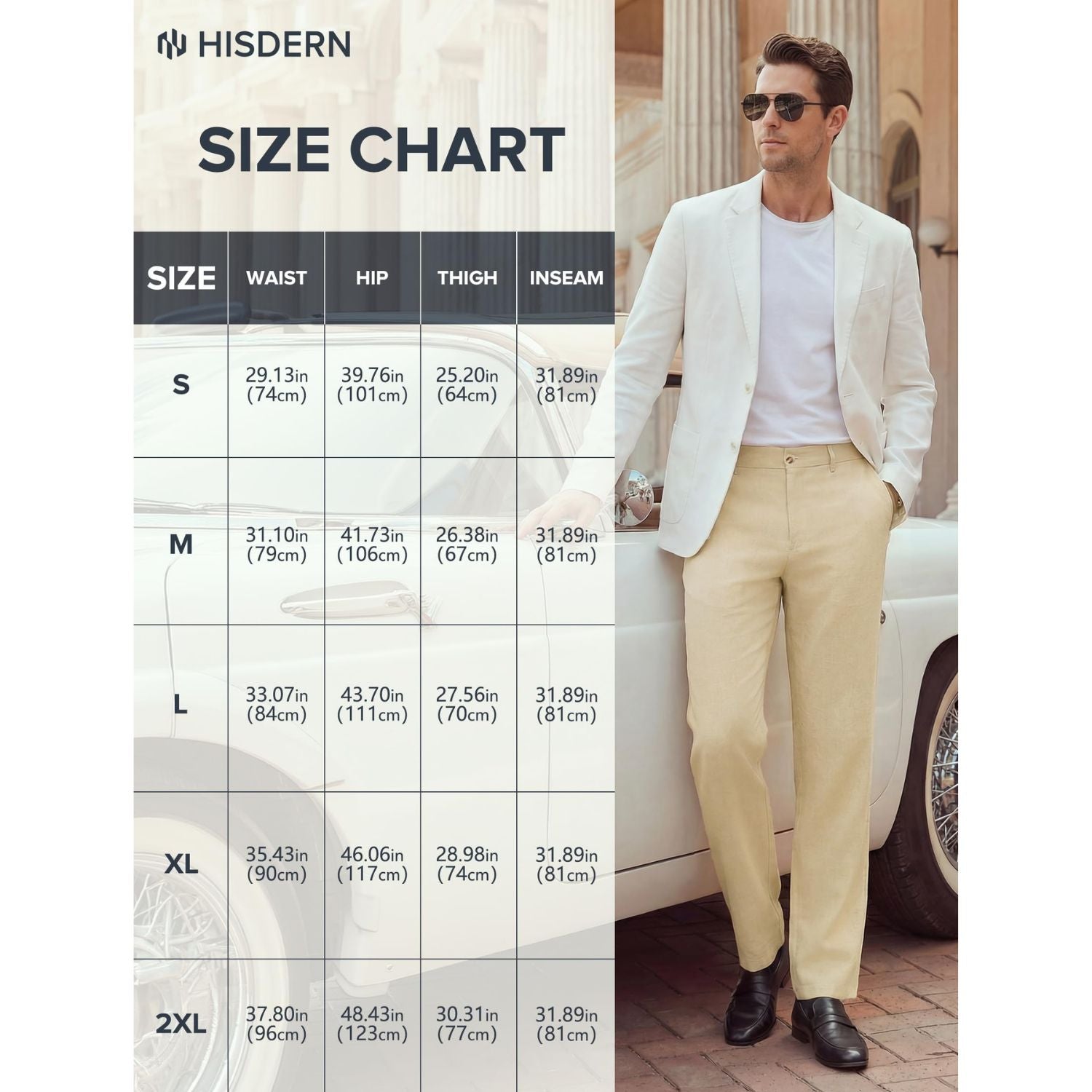 Hisdern Men's Breathable Khaki Linen Trousers Lightweight Summer Casual Pants