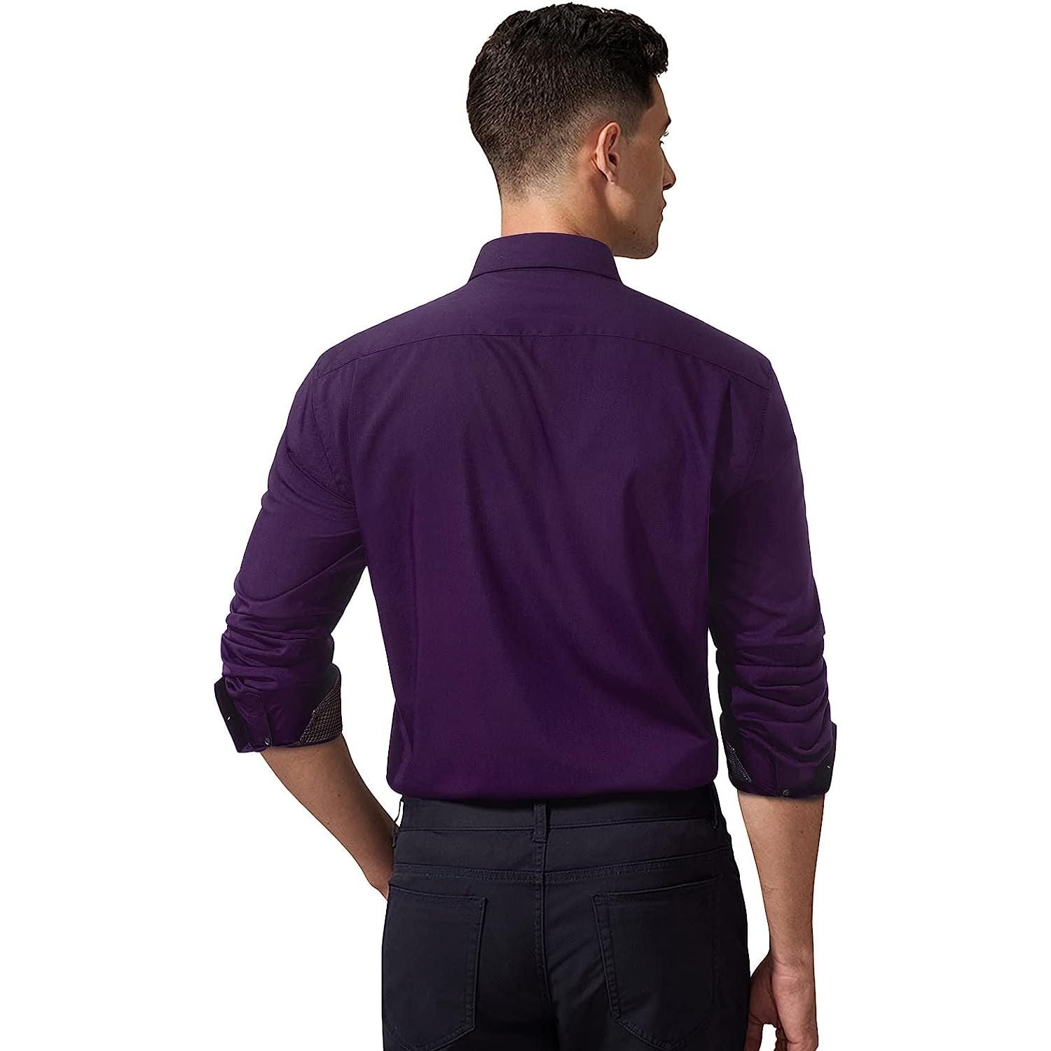 Hisdern Men's Purple Splicing Dress Shirt For Office Wear