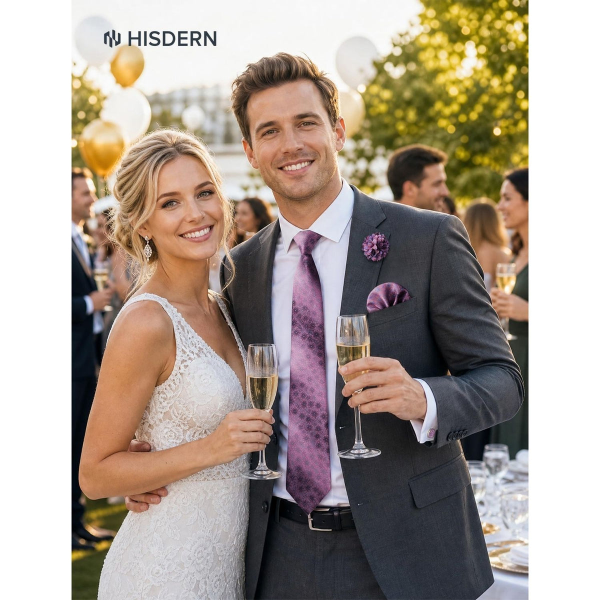 Hisdern Men's Floral 4-Piece Tie Set in Mauve & Pink for Weddings & Formal Wear