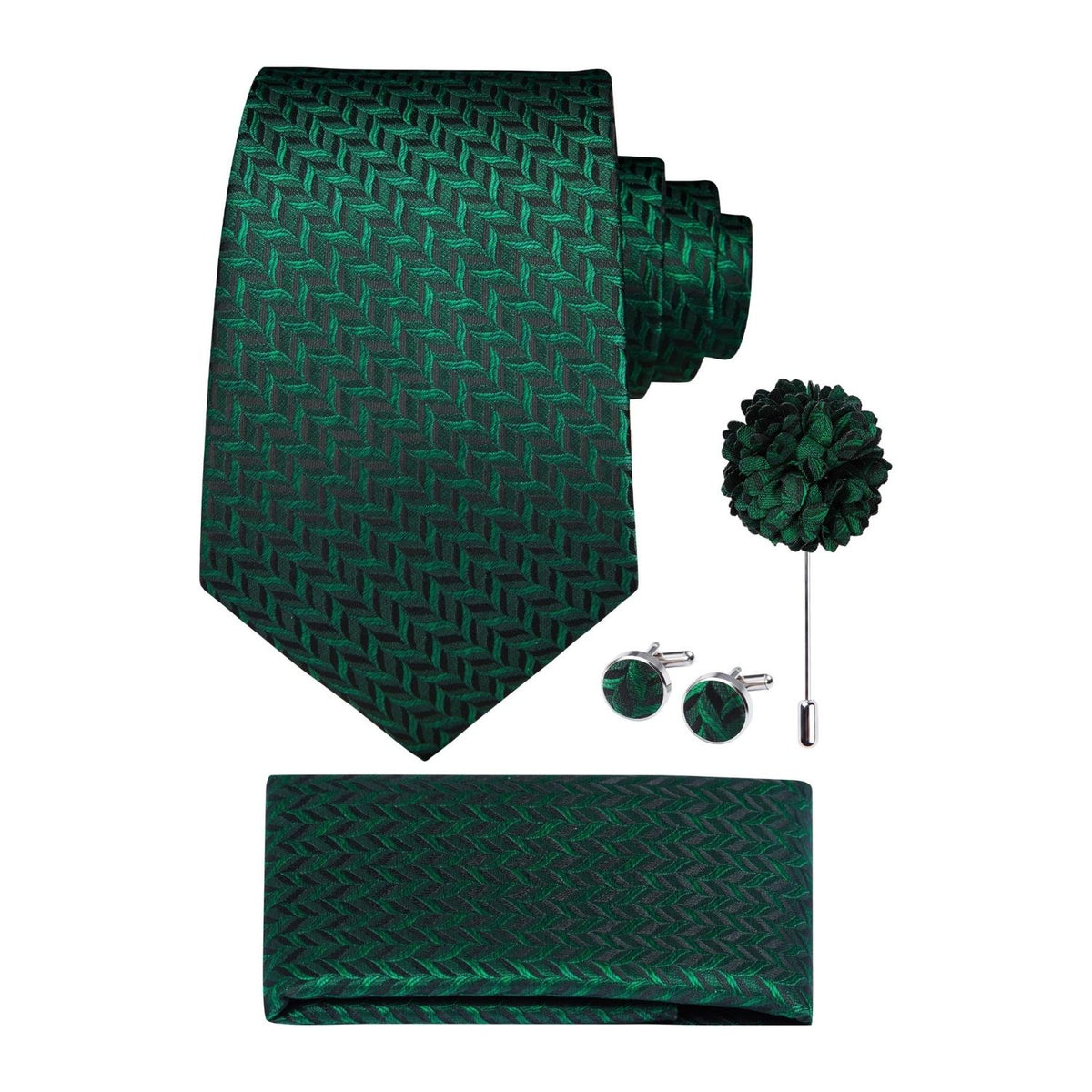 Hisdern Men's Houndstooth 4-Piece Tie Set in Dark Green for Weddings & Formal Wear