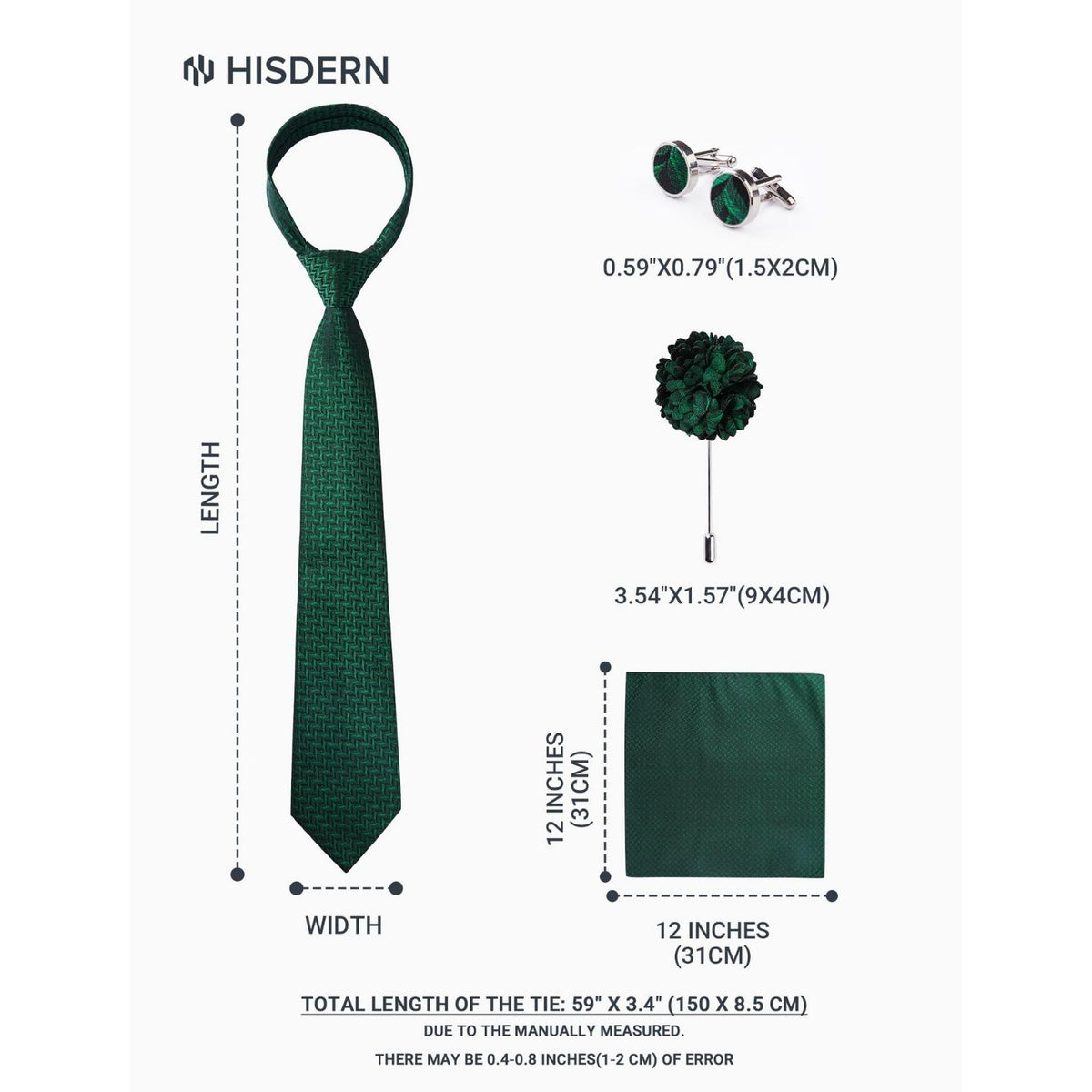 Hisdern Men's Houndstooth 4-Piece Tie Set in Dark Green for Weddings & Formal Wear