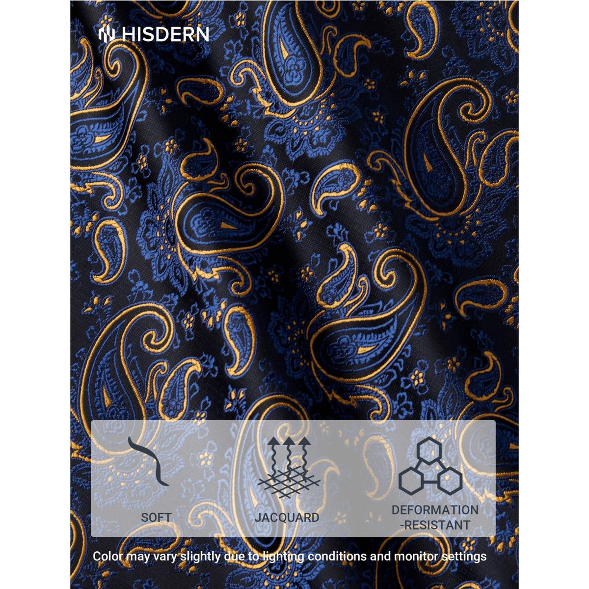 Hisdern Men's Floral 4-Piece Tie Set in Royal Blue & Gold for Weddings & Formal Wear