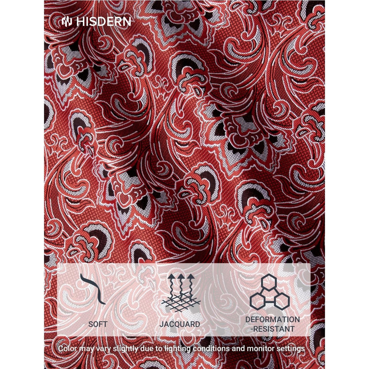 Hisdern Men's Paisley 4-Piece Tie Set in Bright Red for Weddings & Formal Wear