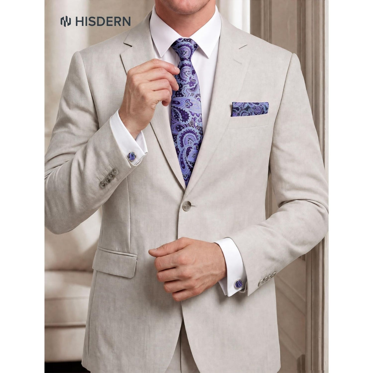 Hisdern Men's Paisley 4-Piece Tie Set in Purple ice Blue for Weddings & Formal Wear