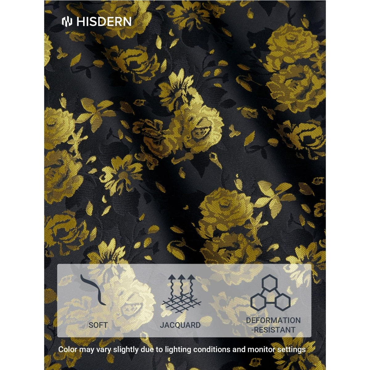 Hisdern Men's Floral 4-Piece Tie Set in Yellow Black for Weddings & Formal Wear