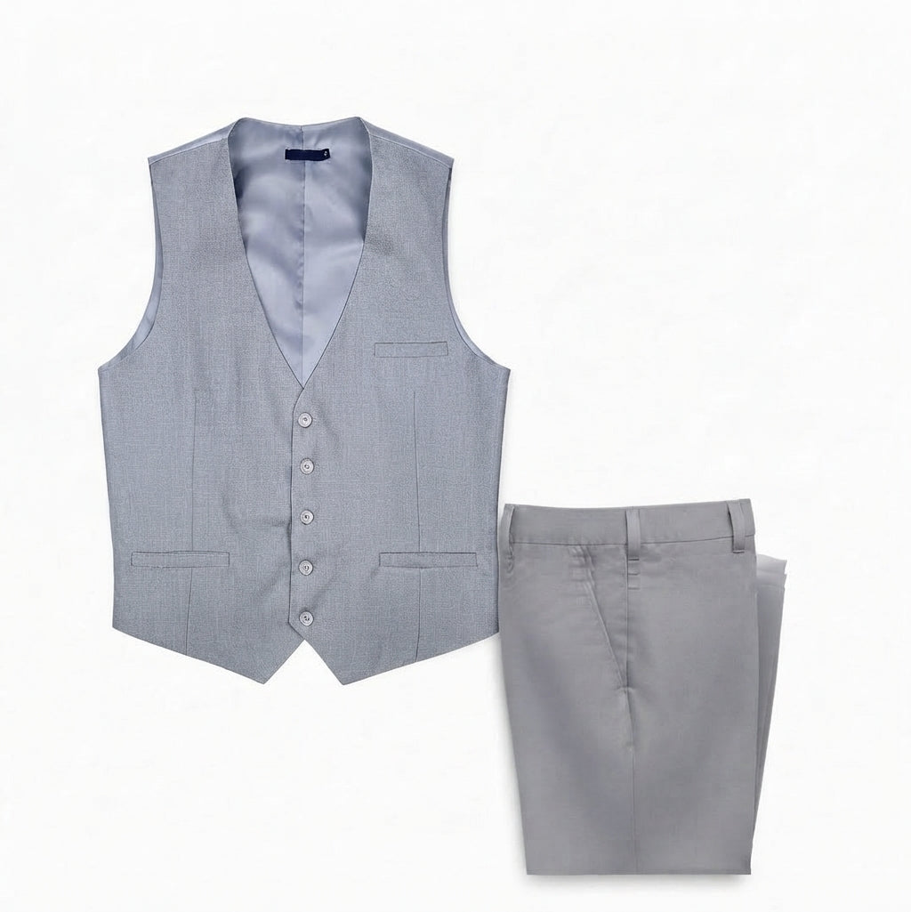 Hisdern Men's Light Grey Suit Vest and Flex Stretch Classic Dress Pants Matching Set