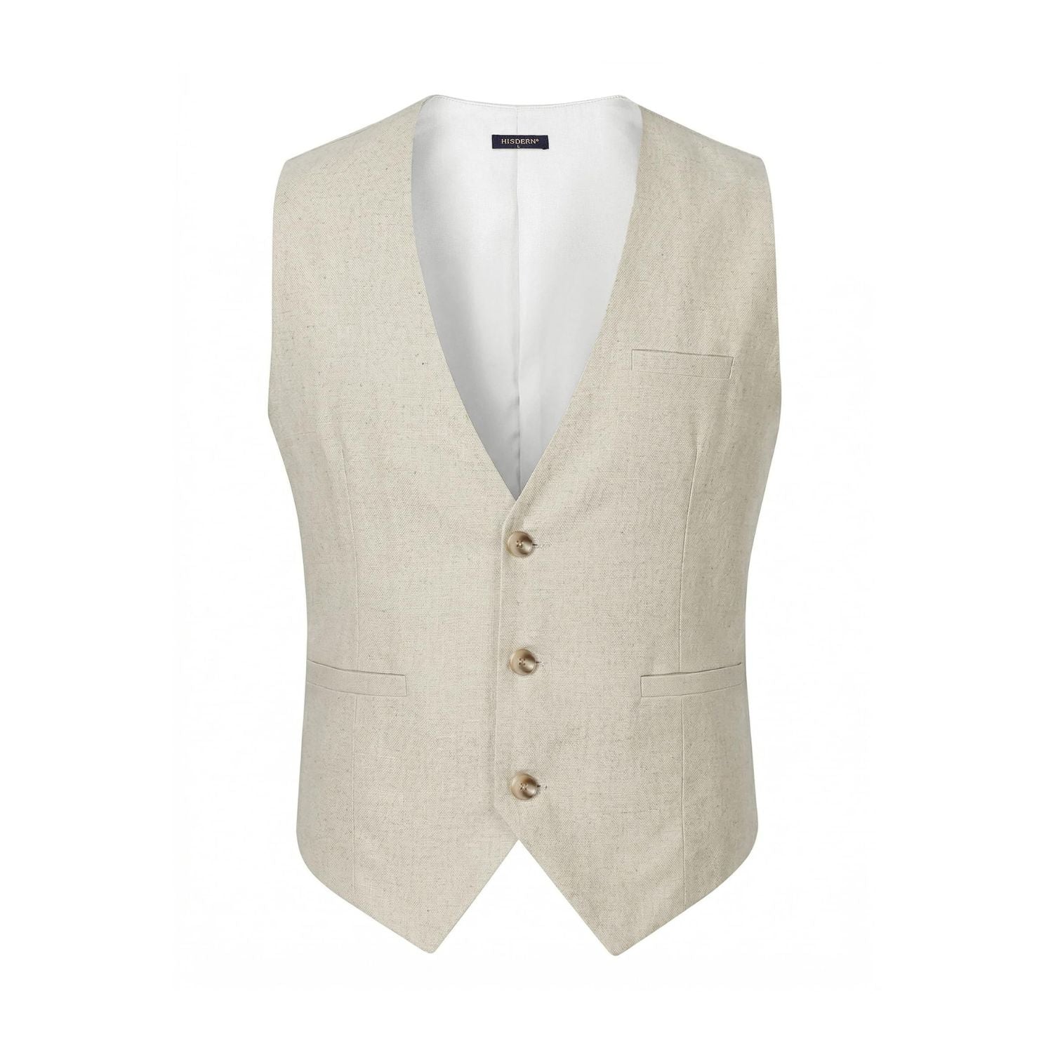 Hisdern Men's Beige Casual Linen Vest Lightweight Summer Waistcoat