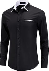 Men's Classic Dress Shirt with Pocket - BLACK/WHITE