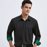 Men's Dress Shirt with Pocket - 01-BLACK/GREEN