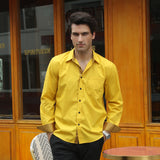 Men's Dress Shirt with Pocket - 03-YELLOW