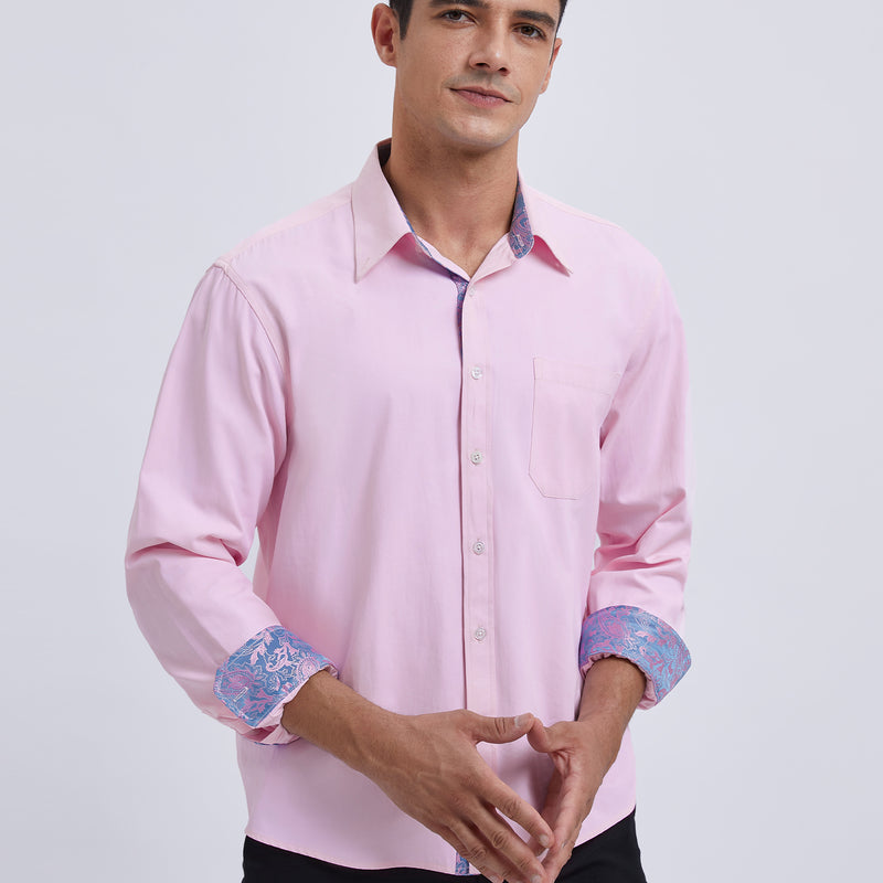 Men's Dress Shirt with Pocket - PINK PURPLE