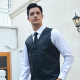 Paisley Suit Vest Tie Handkerchief Set - BLACK