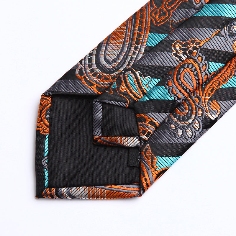 Paisley Tie Handkerchief Set - A44-AQUA/ORANGE/BLACK 