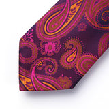 Paisley Floral Tie Handkerchief Set - A33-VIOLET RED/ORANGE 