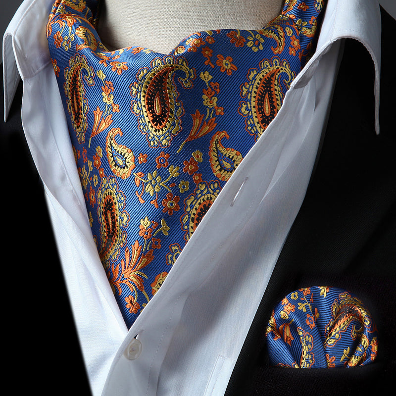 Paisley Ascot Handkerchief Set - A-BLUE/ORANGE