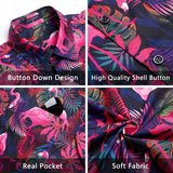Yellow Black Flamingo Button Up Hawaiian Shirt For Summer Vacation