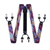Plaid Suspender Bow Tie Handkerchief - A9-PLAID/PURPLE 