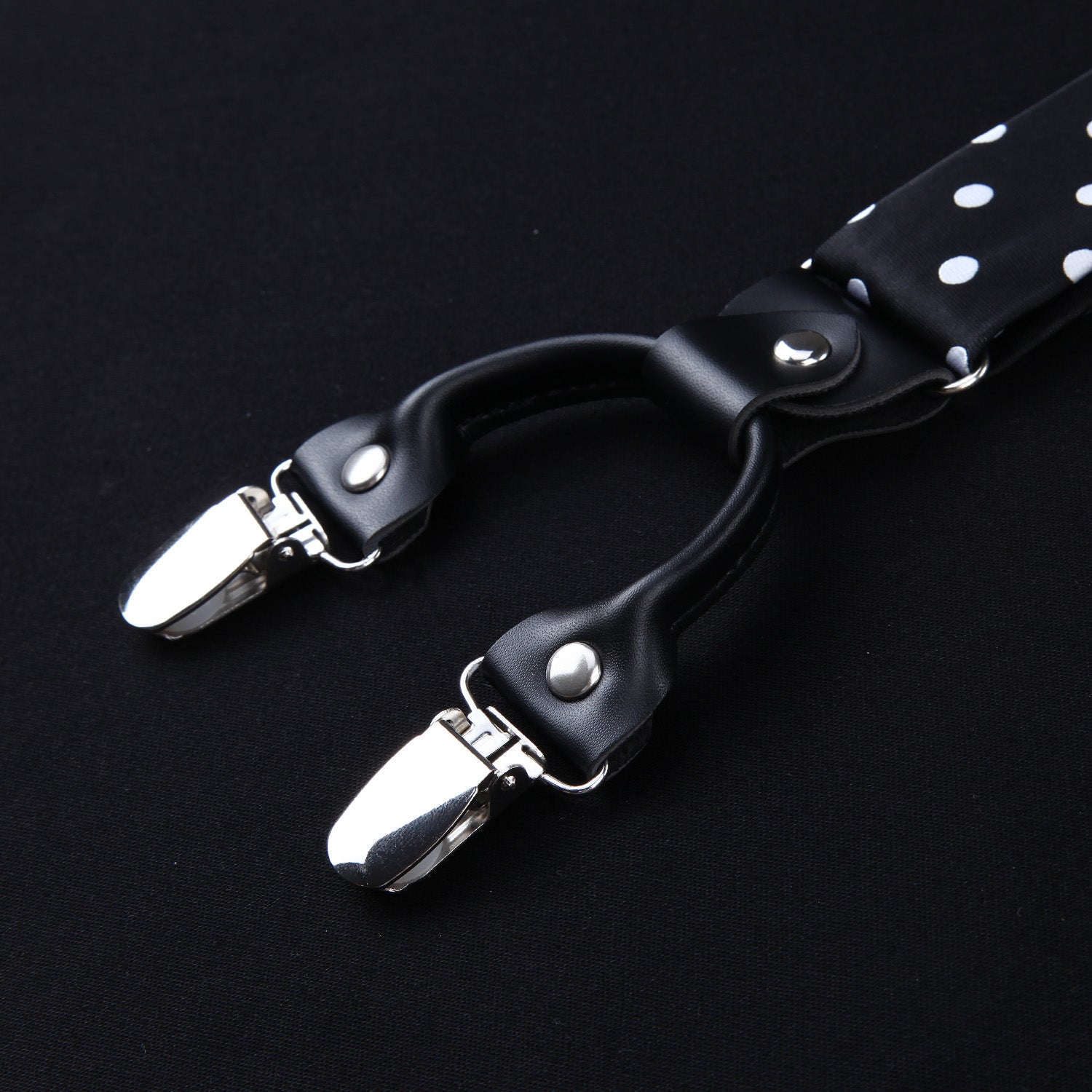 Polka Dot Suspender Pre-Tied Bow Tie Handkerchief - C4-BLACK